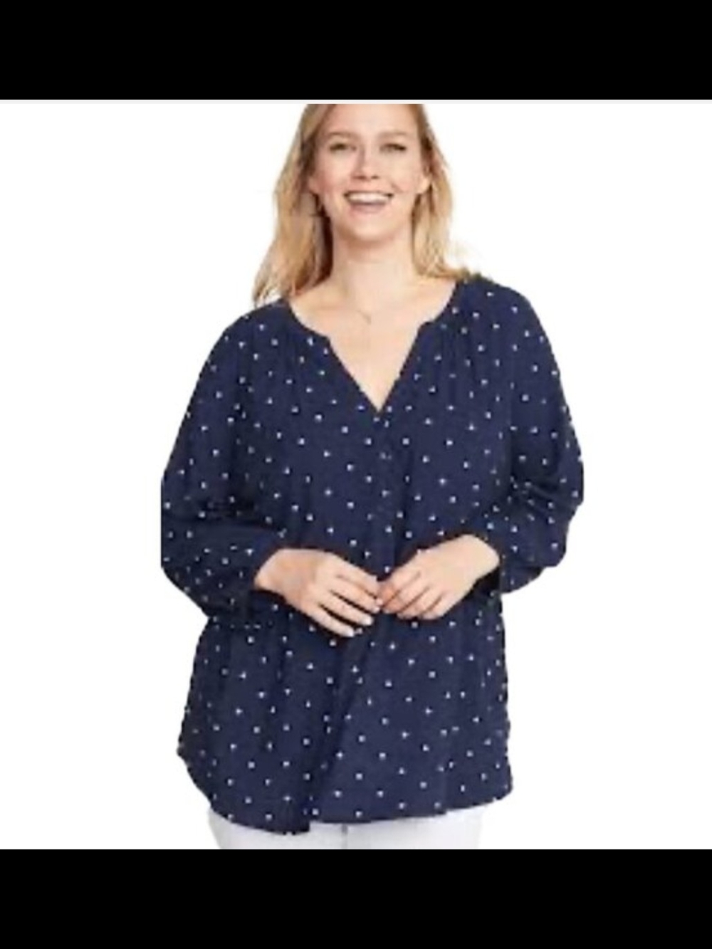 Old Navy Navy Polka Dot V-Neck Tunic